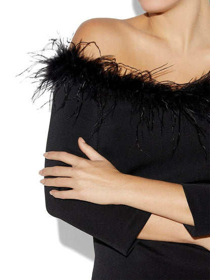 Orla Black Feather Trim Top by Montique