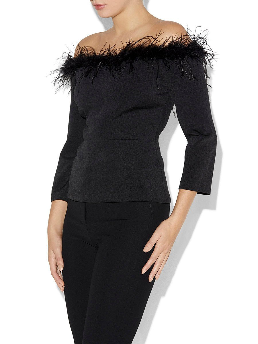 Orla Black Feather Trim Top by Montique