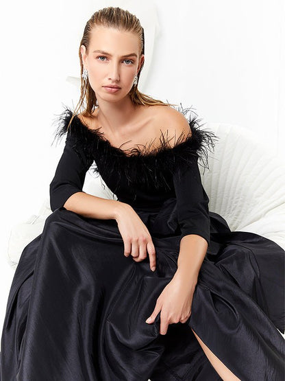 Orla Black Feather Trim Top by Montique