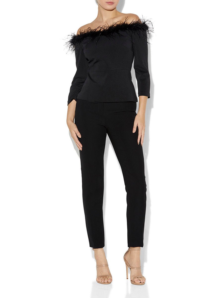 Orla Black Feather Trim Top by Montique