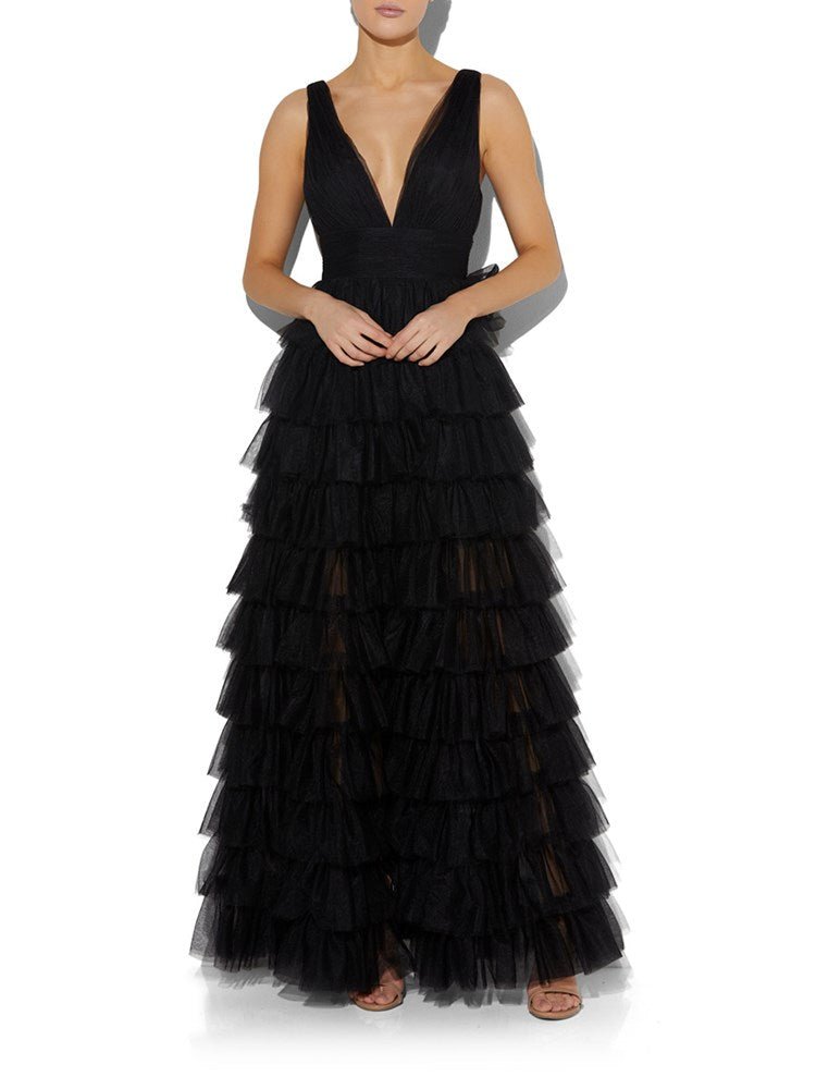 Raven Black Tulle Gown by Montique