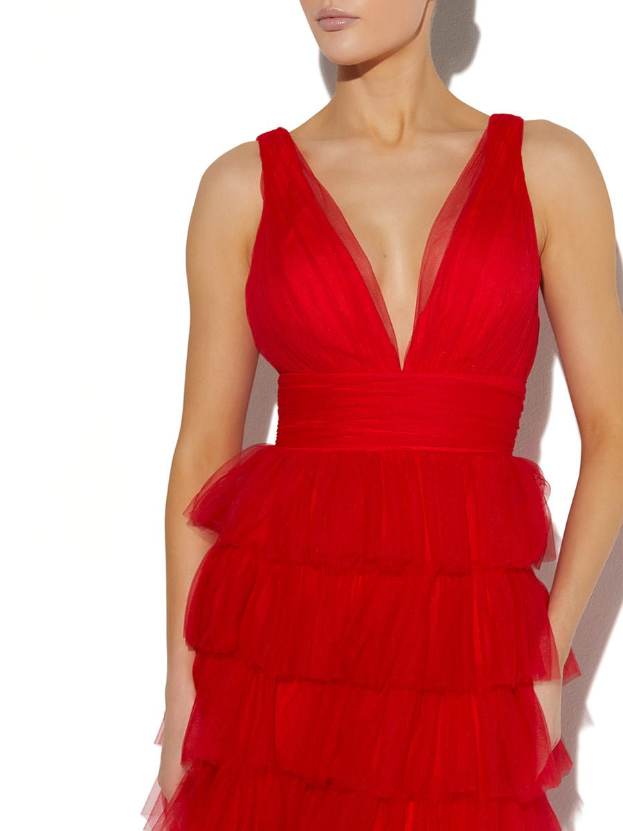 Raven Red Tulle Gown by Montique