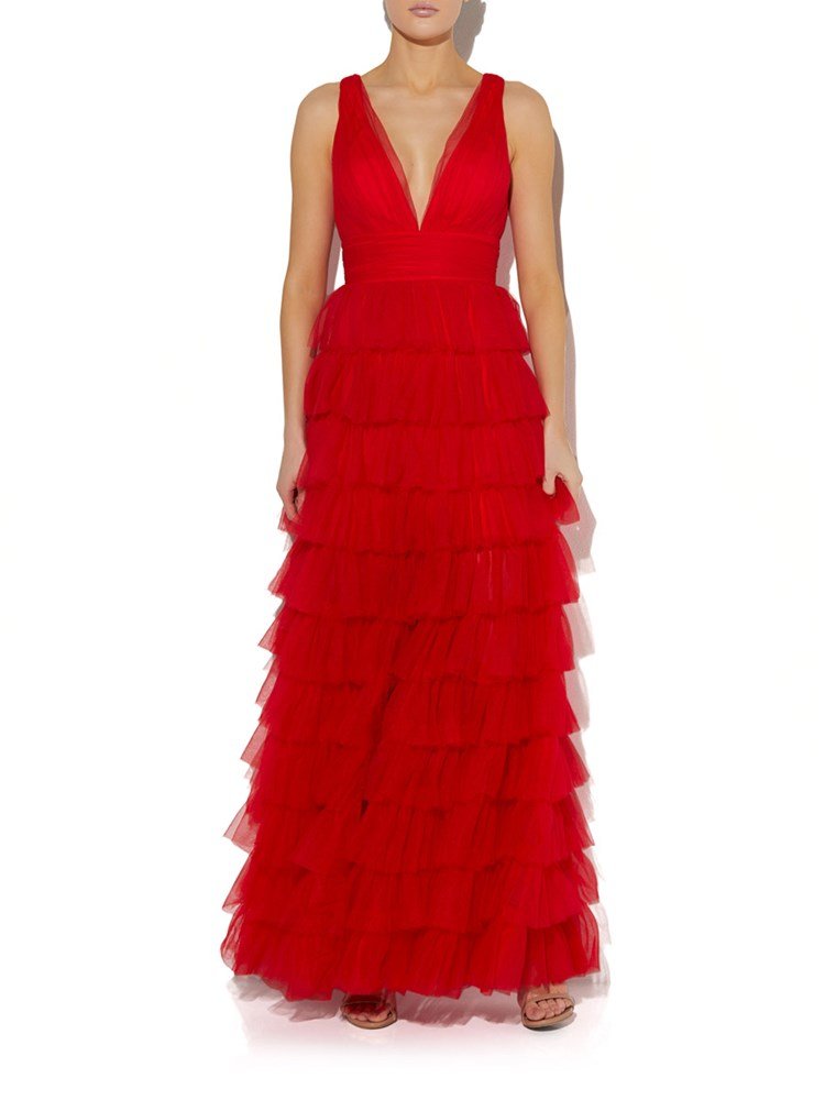 Raven Red Tulle Gown by Montique