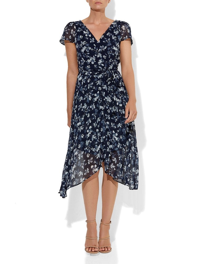 Sierra Navy & Ivory Chiffon Dress by Montique