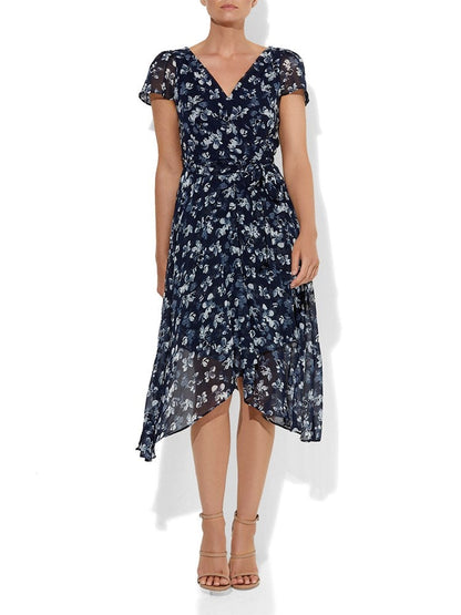 Sierra Navy & Ivory Chiffon Dress by Montique