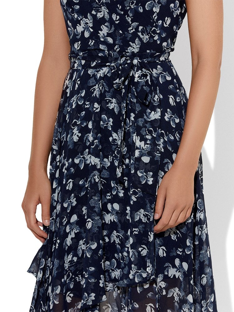 Sierra Navy & Ivory Chiffon Dress by Montique