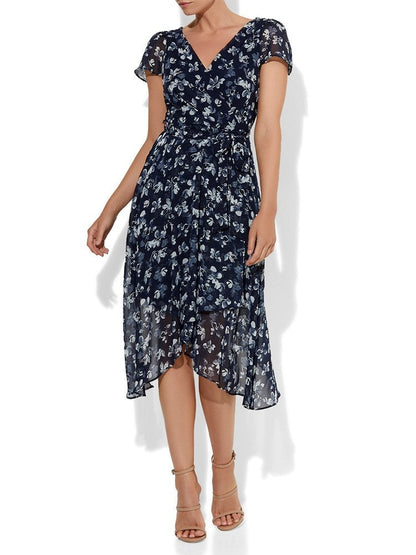 Sierra Navy & Ivory Chiffon Dress by Montique