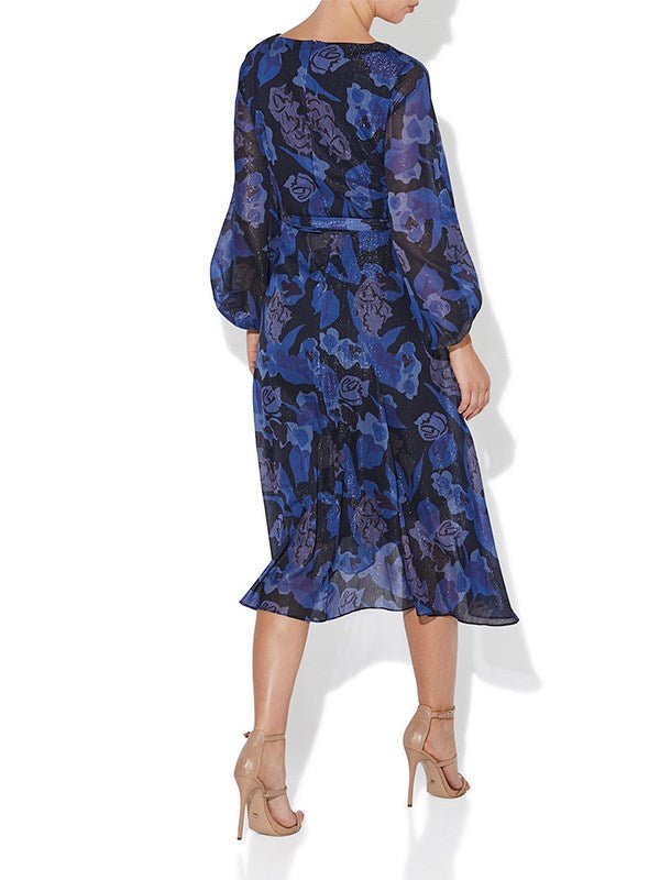 Simona Navy Printed Lurex Dress by Montique