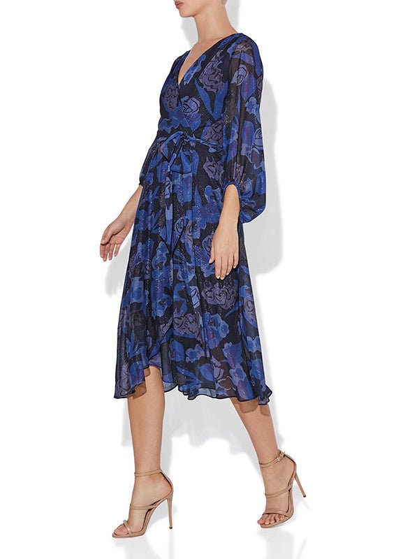 Simona Navy Printed Lurex Dress by Montique