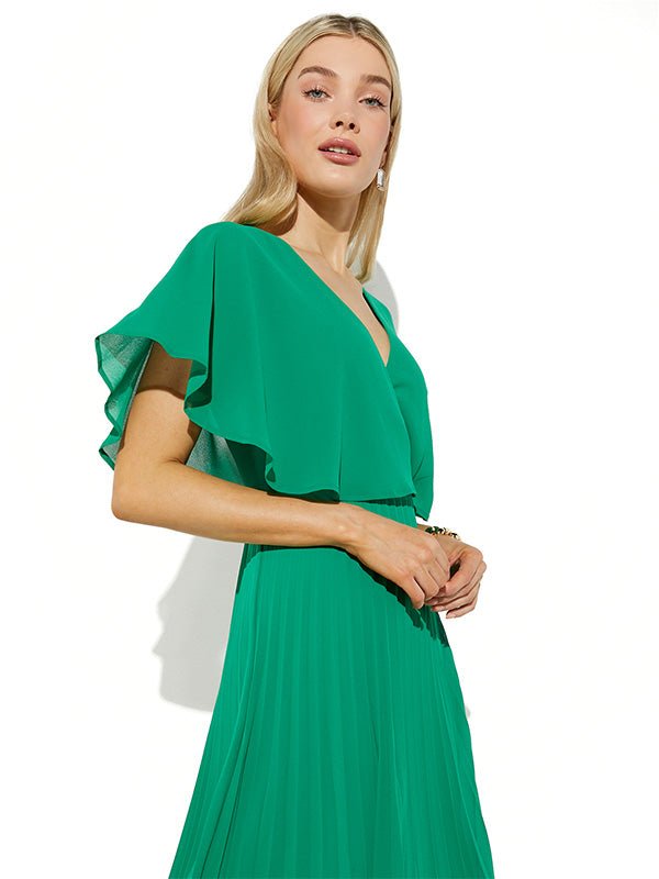 Solana Emerald Pleated Dress - Montique Clothing