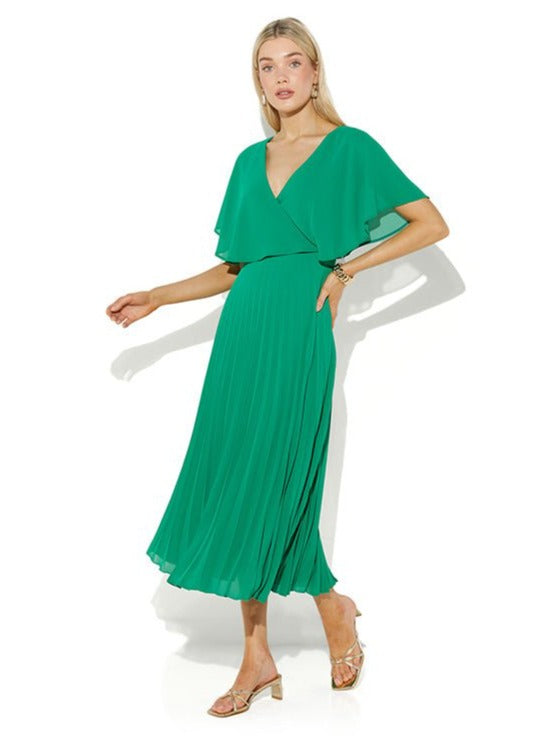Solana Emerald Pleated Dress - Montique Clothing
