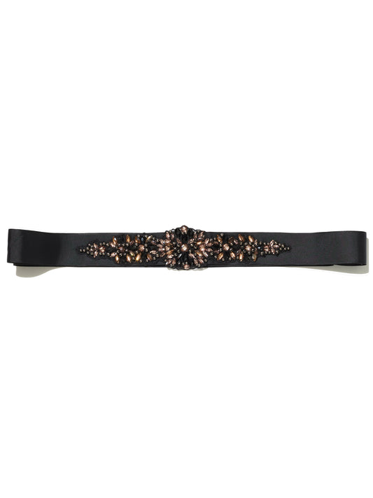 Tara Black Beaded Ribbon Belt by Montique