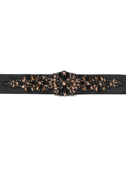 Tara Black Beaded Ribbon Belt by Montique