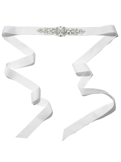 Tara Ivory Beaded Ribbon Belt by Montique